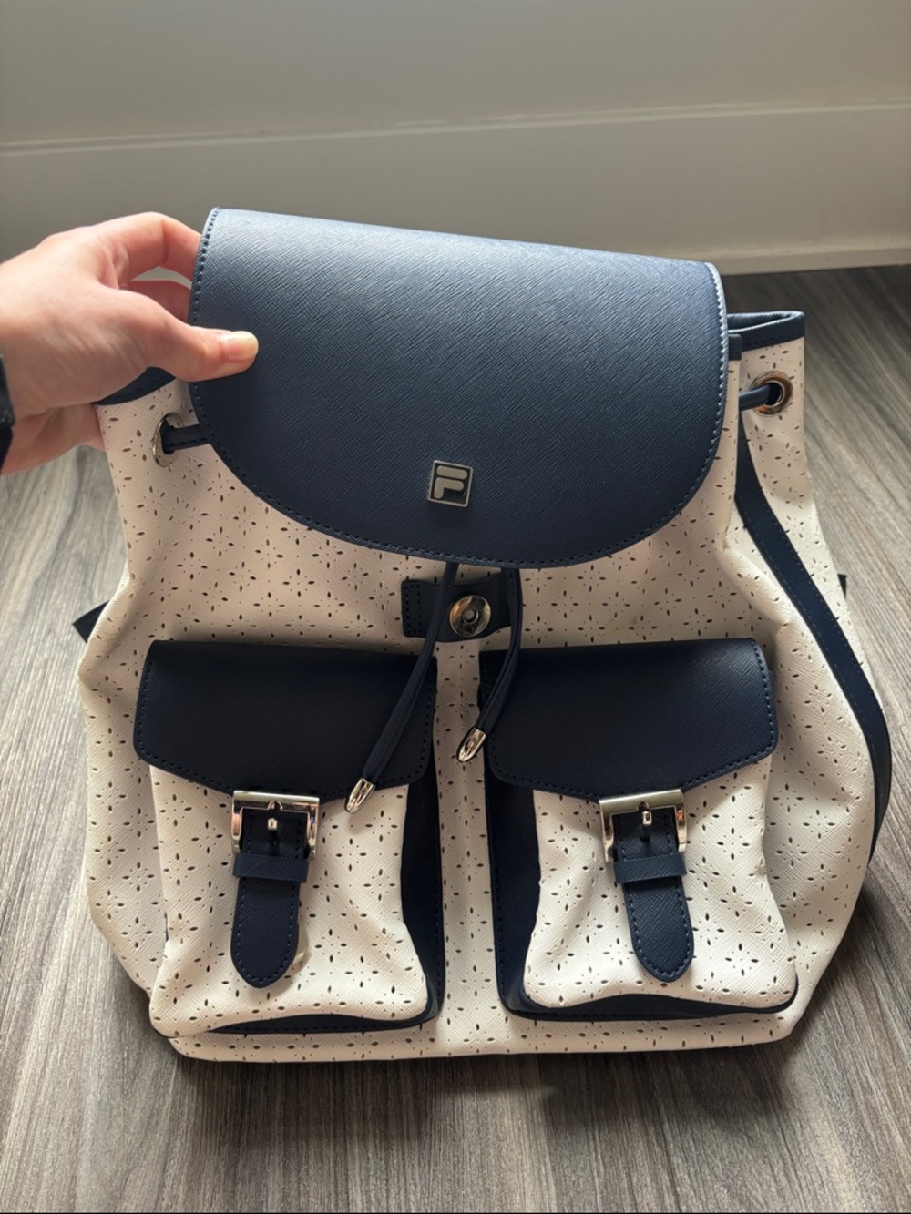 Fila Navy and Cream Women's Backpack with Front Pockets